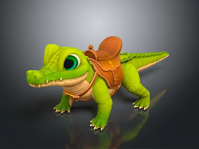Cute Green Crocodile Reptile Toy Figure With Brown Saddle Decoration 3d model