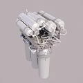 Stainless Steel Water Filtration System With Cylindrical Filters And Mechanical Parts