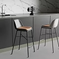 Modern Kitchen With Stylish Gray Brown Bar Stools Black Legs And Marble Wall Dark Cabinets