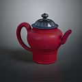 Elegant Red Teapot With Silver Lid And Carved Patterns On Dark Background