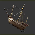 Wooden Ship Model With Detailed Masts Intricate Rigging And Green Base