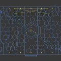 Futuristic Cartoon Scene With Hexagon Ceiling Blue Lights And Glowing Lines