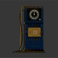 Vintage Blue Industrial Machine With Dial Yellow Section And Metal Frame