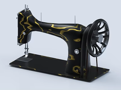 Industrial Equipment Vintage Sewing Machine With Black And Gold Patterns Design 3d model