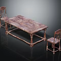 Vintage Wooden Dining Table Set With Two Matching Chairs And Rustic Design 3d model