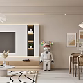 Modern Minimalist Dining Living Room Interior With Sofa Dining Table Pendant Lights And Rug