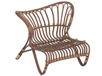 Stylish Rattan Leisure Chair With Curved Woven Frame And Natural Brown Finish 3d model