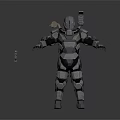 Detailed Futuristic Mechanical Armor Character Holding Weapon With Back Equipment Gear