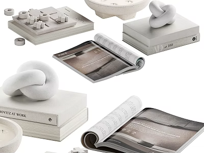 Modern Minimalist Ornamental Decor Set With Knot Sculptures Open Books And Candles 3d model