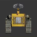 Yellow Rusty Robot Character With Tracked Wheels And Mechanical Arm Design 3d model