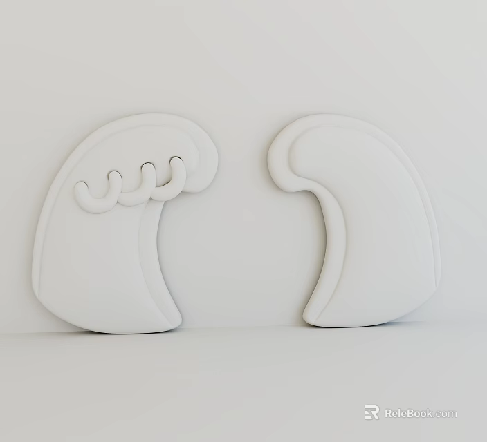 Two White Carved Sculptures With Wave Shaped Design And Curved Details 3d model 