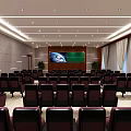 School Lecture Hall with Maroon Seats Arranged in Rows and Ceiling Lights 3d model