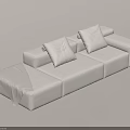 Modern Light Beige Three Seater Sofa With Soft Cushions And Throw Blanket 3d model