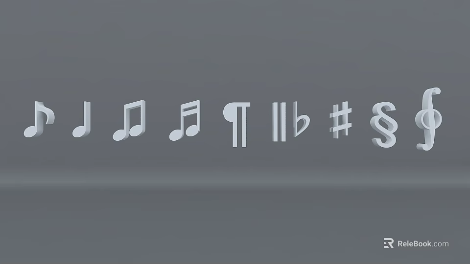 Collection Of Musical Notes And Symbols Including Sharp And Flat Signs 3d model 