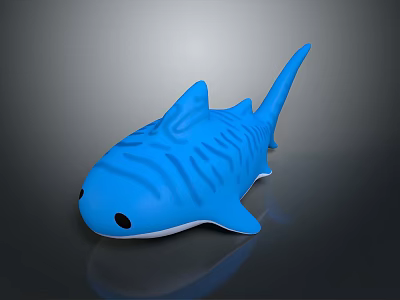 Blue Shark Toy With Cartoon Style Striped Design And Cute Appearance For Kids 3d model