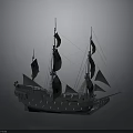 Vintage Sailing Ship Model With Multiple Masts And White Sails