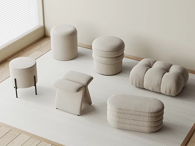 Modern Fabric Ottomans With Various Shapes And Designs For Living Room Interior 3d model