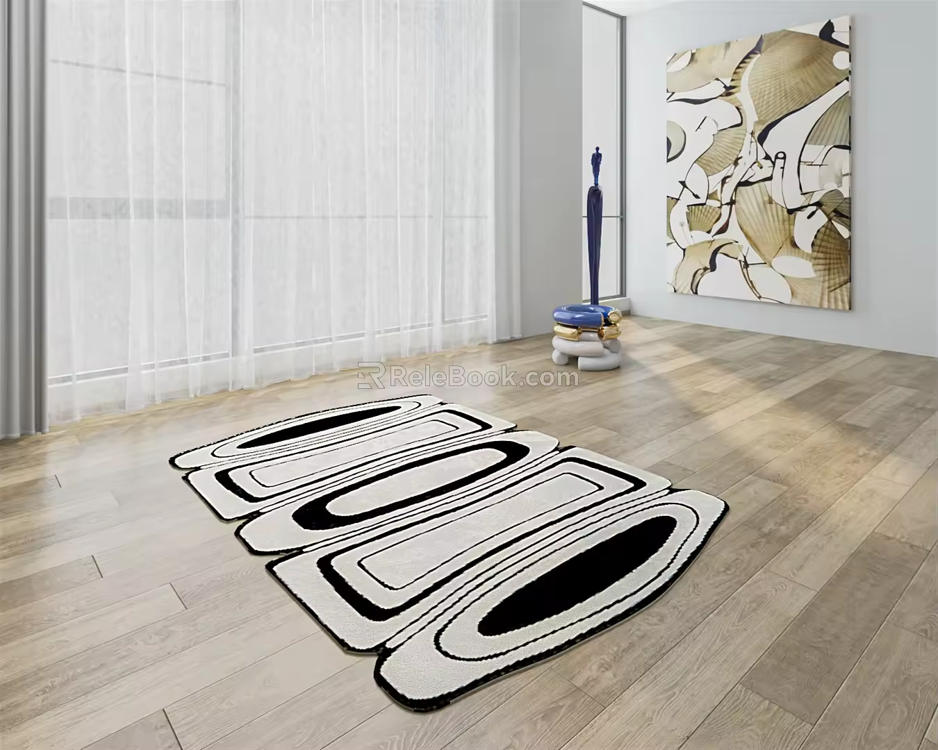 Modern shape carpet black and white geometric shaped irregular carpet 3d model