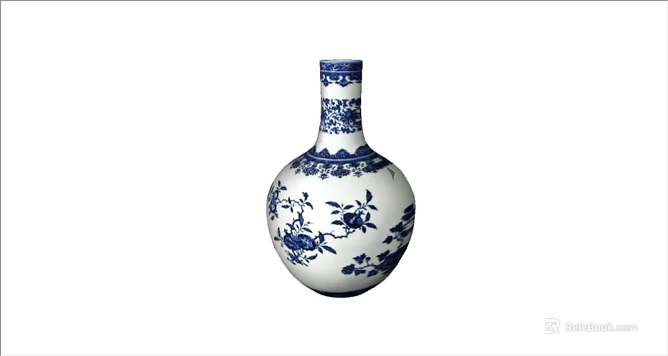 Traditional Chinese Blue And White Ceramic Vase With Floral Patterns For Decoration 3d model 