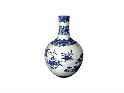 Traditional Chinese Blue And White Ceramic Vase With Floral Patterns For Decoration 3d model