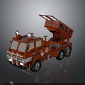 Red Military Weapon Truck with Open Rear Launcher and Detailed Model Design