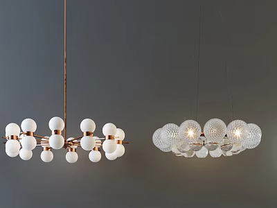 Modern Design Chandeliers With White Sphere Metal Frame And Transparent Textured Glass Globes 3d model