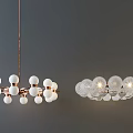Modern Design Chandeliers With White Sphere Metal Frame And Transparent Textured Glass Globes