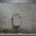 Old weathered wall with central hole revealing dark background and exposed bricks at bottom 3d model