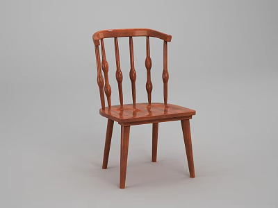 Classic Wooden Dining Chair With Spindle Back And Square Solid Wood Seat 3d model