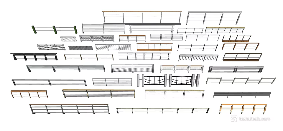 Various Fence Designs Featuring Different Styles And Materials For Outdoor Use 3d model 