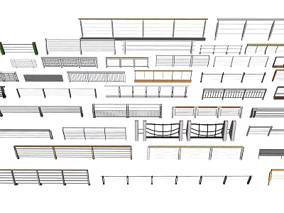 Various Fence Designs Featuring Different Styles And Materials For Outdoor Use 3d model
