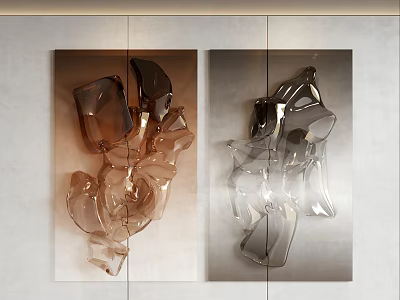 Modern Abstract Glossy Sculptural Wall Decor in Brown and Silver Hanging on Light Colored Wall 3d model