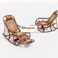 Two Rattan Rocking Lounge Chairs with Wooden Frame and Comfortable Seat Design