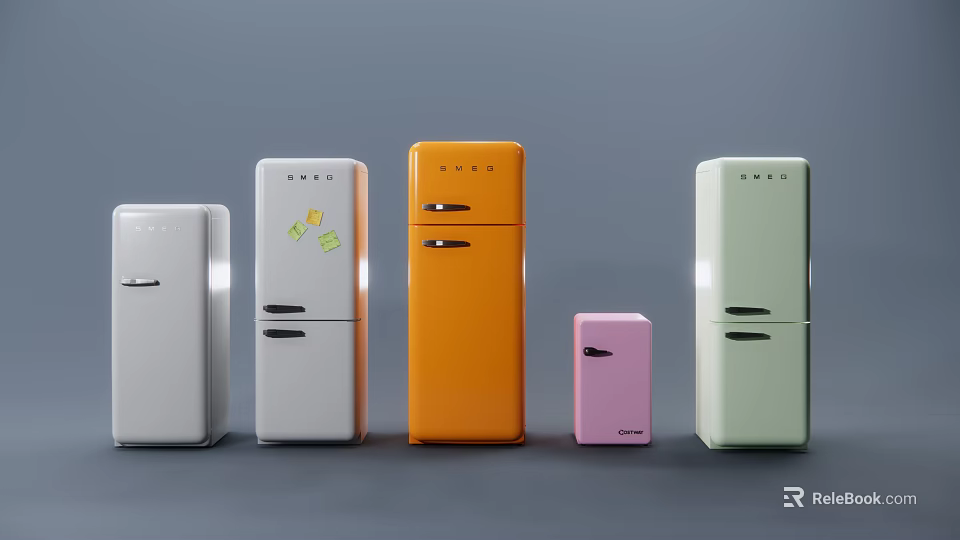 Colorful Vintage Refrigerators And Freezers In Assorted Retro Design Styles 3d model 