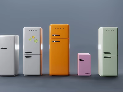 Colorful Vintage Refrigerators And Freezers In Assorted Retro Design Styles 3d model