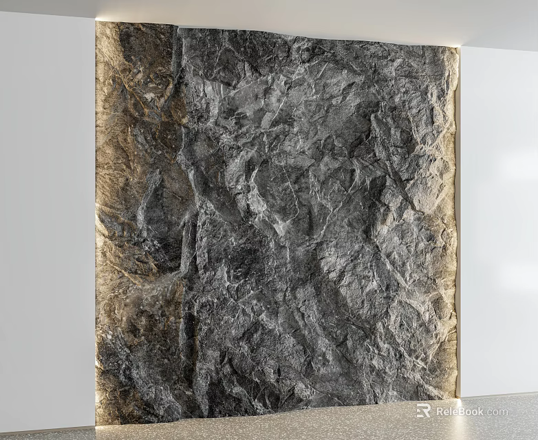 Modern Grey And Gold Textured Stone Feature Wall With Natural Pattern Design 3d model 