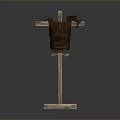 Medieval Weapon Brown Armor Displayed on Wooden Stand with Rustic Finish