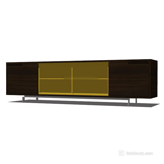 Modern Entryway Console Cabinet With Dark Wood Body And Glass Door Panels 3d model 