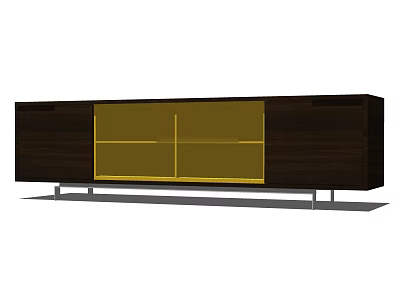 Modern Entryway Console Cabinet With Dark Wood Body And Glass Door Panels 3d model