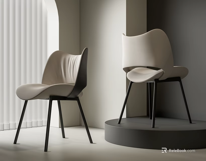 Modern Leisure Chair With Light Upholstery And Black Metal Legs In Minimalist Interior 3d model 