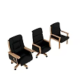 Three Dark Leather Office Chairs Including Swivel And Fixed With Wooden Arms