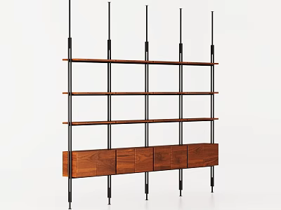 Modern Bookcase With Multiple Open Shelves Wooden Cabinets Metal Frame And Spacious Storage 3d model