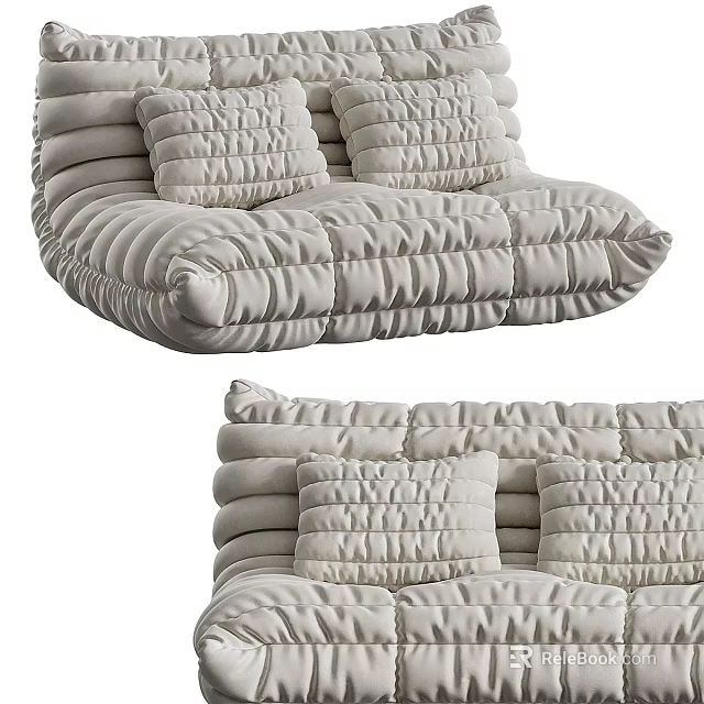 Modern Soft Padded Two-Seater Sofa With Ruched Cushions And Comfortable Design 3d model 