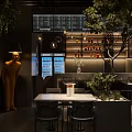 Modern Bar Interior Design With Decorative Tree Shelves Bottles Tables And Lighting