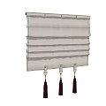Elegant Pleated Roman Shade with Light Colored Fabric and Decorative Tassels