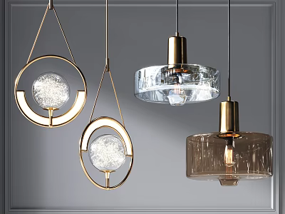 Modern Pendant Lights With Golden Metal Frames And Transparent Glass Designs 3d model