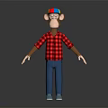 Monkey Doll With Colorful Hat Red Plaid Shirt Blue Jeans Light Blue Shoes Black Background