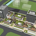 Modern Office Building Complex With Green Roofs And Surrounding Landscape Design 3d model