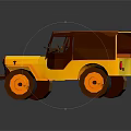 Vintage Yellow and Brown Jeep 3D Model with Open Top and Retro Design
