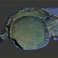 Modern Abstract Sculpture With Vibrant Green Blue Gradient Textured Surface And Irregular Shape